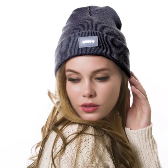 Accessories - LED Gray Flashlight Knit Winter Beanie Hat